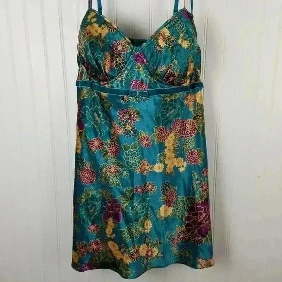 Cacique Womens Babydoll Floral Satin Slip Top Velvet Sz 26/28 Fairy Whimsigoth - Picture 2 of 16